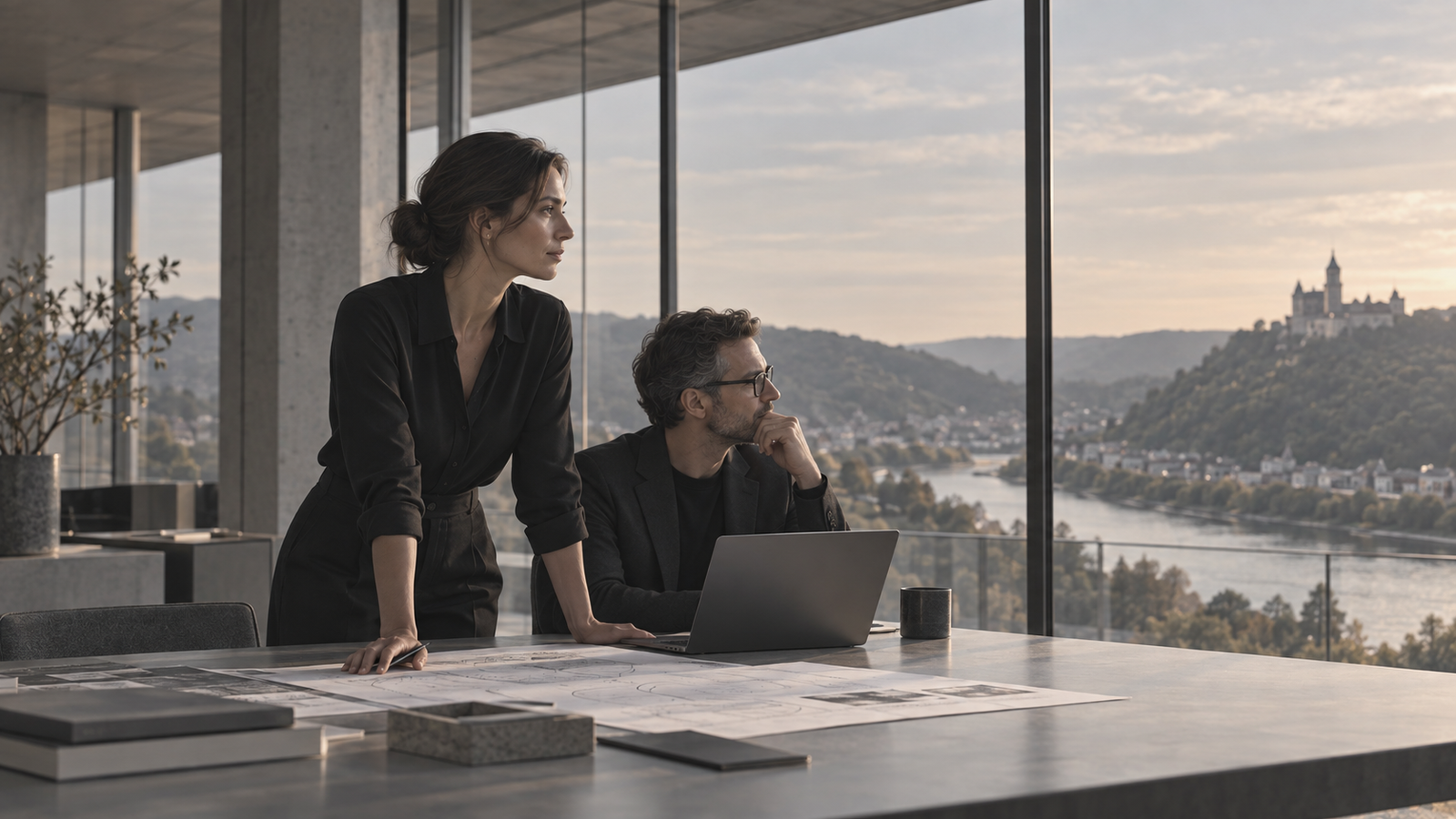 NOEVA Systems strategy team in a modern architectural setting